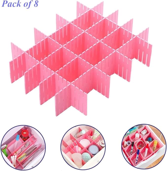 8pcs DIY Plastic Drawer Organizer Adjustable Drawer Dividers for Home Tidy Closet, Socks, Underwear, Office School Supplies, Kitchen Utensil Tools (Pink)-NeatNest