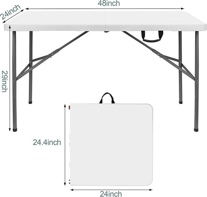 4 ft Portable Folding Table, Idustrial Heavy-Duty Foldable Table with Carrying Handle, Locks, Stright Legs for Indoor & Outdoor Party, Barbeque, Camping, Board Games - White-NeatNest