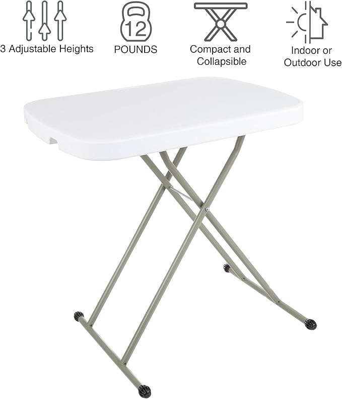 Everyday Home Folding Table - Lightweight Portable Folding Desk - Small Plastic Table for TV Tray, Playing Cards, and Craft Room (White)-NeatNest