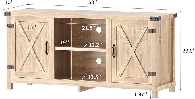 JUMMICO TV Stand, 65 Inch TV Farmhouse Entertainment Center with Double Barn Doors and Storage Cabinets, Console TV Table Media for Living Room, Bedroom (Pale Yellow)-NeatNest