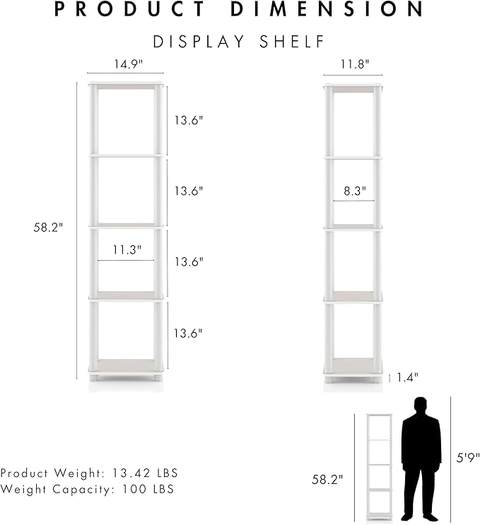 HOMES: Inside + Out Apexa Modern 5-Tier Narrow Shelving Units, Collectibles Display Shelves, Easy Assembly Standing Shelf, Home Storage Organizer for Living Room, Bedroom, Office, Taupe Grey