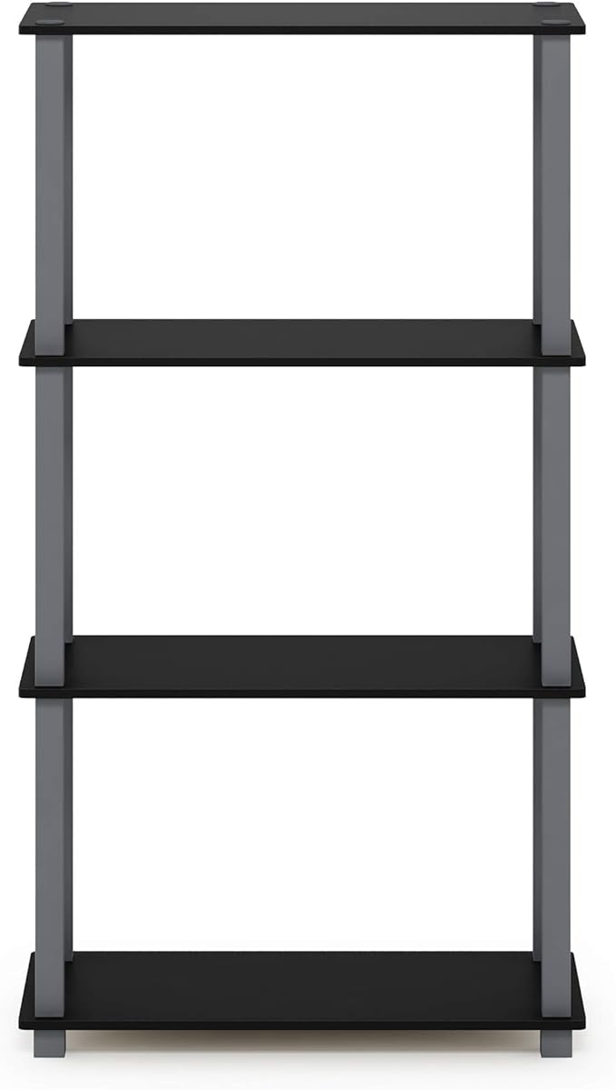 Furinno Turn-N-Tube 4-Tier Multipurpose Shelf Display Rack, Square Tube, Black/Grey-NeatNest