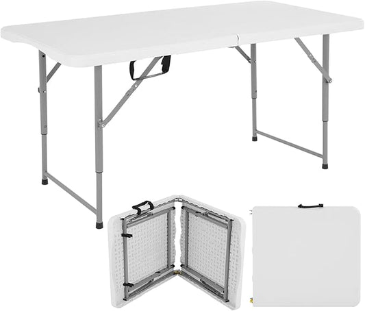 Folding Table, 4 FT Heavy Duty Plastic Foldable Table with Carrying Handle, Adjustable Height Portable Party Tables for Garden Party Picnic Camping BBQ Dining Kitchen Wedding Market Events-NeatNest