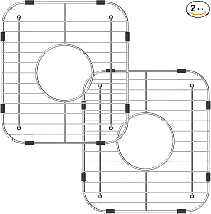 Bottom of Sink Protector Rack, Stainless Steel 13.2"x11.6" Sink Grid Dish Drying Rack Grate with Center Drain Hole 2 Packs-NeatNest