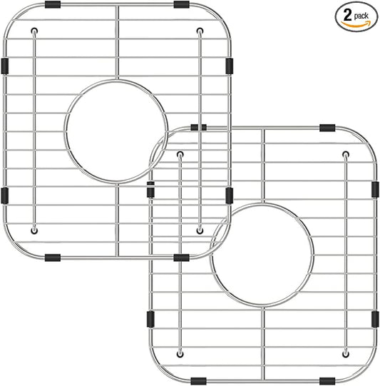 Bottom of Sink Protector Rack, Stainless Steel 13.2"x11.6" Sink Grid Dish Drying Rack Grate with Center Drain Hole 2 Packs-NeatNest