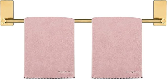 NearMoon Self Adhesive Bathroom Towel Bar- Stainless Steel Bath Wall Shelf Rack Hanging Towel Stick On Sticky Hanger Contemporary Style, NO Drilling (1 Pack, Brushed Gold, 27-Inch Towel Rack)