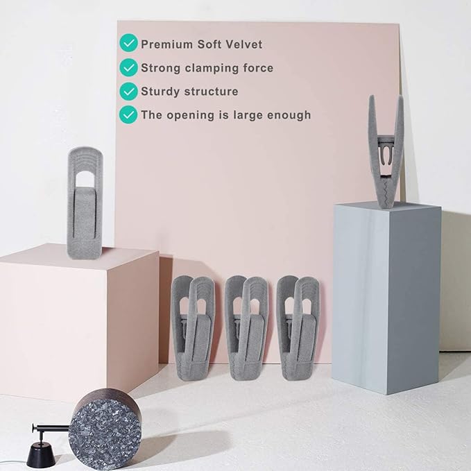 Grey Velvet Clips for Velvet Hangers - 20 PCS Gray Non Slip Velvet Hanger Clip, Pants Hanger Velvet Clips Fit for Slim Velvet Hangers, Clothes-pins for Grey Velvet Hangers-NeatNest