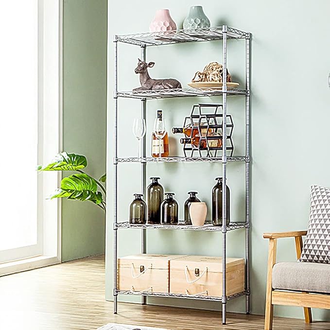 5 Tier Narrow Wire Shelving Unit with NSF Certified, Adjustable Narrow Metal Shelf, Narrow Storage Shelves for Small Spaces, Bathroom, Laundry, Kitchen, 14"D X 24"W X 59"H, 750 LBS Capacity, Chrome