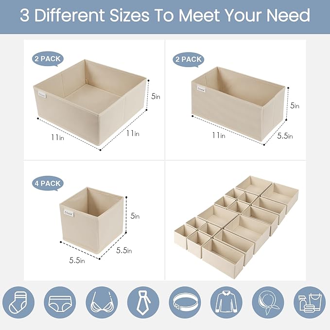 Criusia Drawer Organizer Clothes,16 Pack Underwear Drawer Organizers, Foldable Closet Organizers and Storage Dresser Drawer Dividers Clothing Organizer for Clothes, Socks, Scarves, Bra, Ties (Beige)-NeatNest