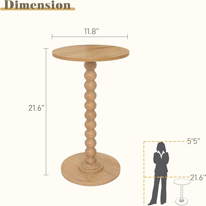 Small Side Table, Drink Table for Small Spaces, Modern Accent Table Martini Table with Solid Wood Leg, Round End Tables Living Room for Bedroom and Office (Rustic Walnut)