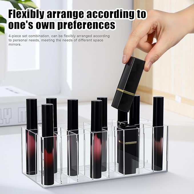24-Slot Acrylic Lipstick Organizer - Transparent Makeup Storage Case for Lip Gloss Brushes and Cosmetics - Stylish Desktop Display Rack-NeatNest