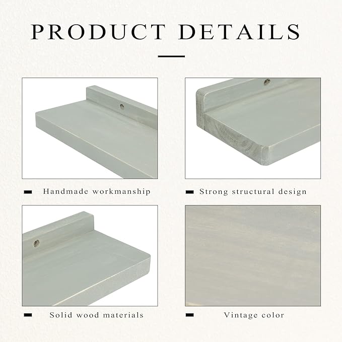 Freezing point Floating Shelf for Wall Set of 2 Natural Wood 23Inch Wall Shelves Decor Plant Display Collectibles Mounted Kitchen Bathroom Bedroom Corner Decorative Storage Stand Grey-NeatNest
