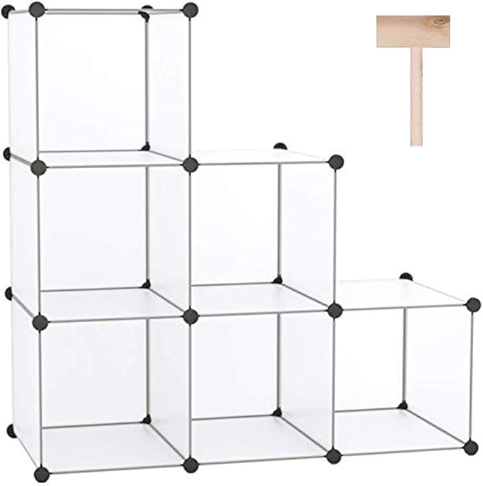 C&AHOME Cube Storage Organizer, 6-Cube Shelves Units, Closet Cabinet, DIY Plastic Modular Book Shelf, Ideal for Bedroom, Living Room, Office, 36.6" L x 12.4" W x 36.6" H Translucent White SBTM3506A-NeatNest