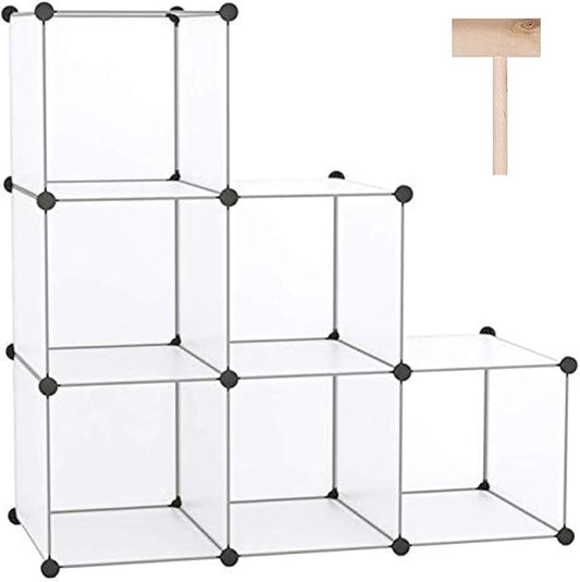 C&AHOME Cube Storage Organizer, 6-Cube Shelves Units, Closet Cabinet, DIY Plastic Modular Book Shelf, Ideal for Bedroom, Living Room, Office, 36.6" L x 12.4" W x 36.6" H Translucent White SBTM3506A-NeatNest