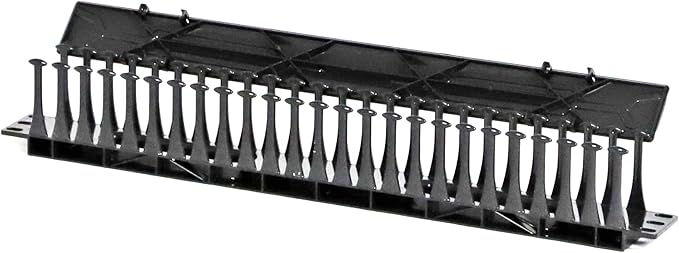 AEONS 1U Cable Management Horizontal 19-inch Rack Mount Cable Manager Finger Duct Raceway Plastic Hinged Cover Black
