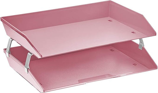 Acrimet Facility 2 Tier Letter Tray, Side Load, Letter Size/A4, Desktop File Organizer, Plastic (Solid Pink Color)-NeatNest