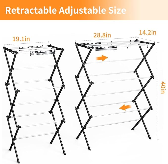 Foldable Drying Rack Clothing, Clothes Drying Rack Collapsible Indoor, Dryers for Laundry - 40" x 28.8" x 14.2", Space Saving Indoor&Outdoor, White-1pack