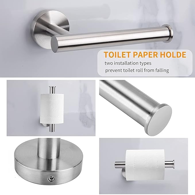 Cilee 8 Piece Brushed Nickel Bathroom Hardware Set, 24inch Bathroom Towel bar+Towel Ring+Toilet Paper Holder+ Robe Towel Hook, SUS304 Stainless Steel Bathroom Accessory Set-NeatNest