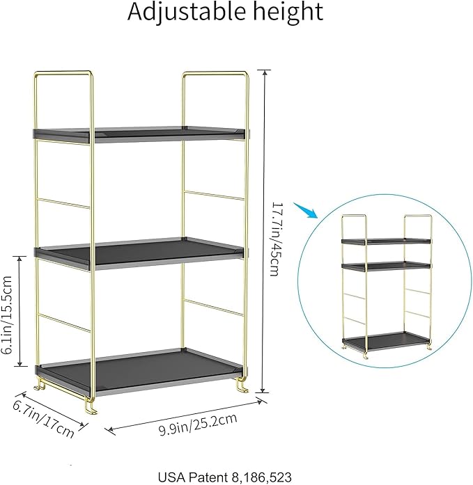 Freestanding Organizer Shelf, 3-Tier Bathroom Countertop Organizer, Makeup Organizer -Corner Storage Shelf, Kitchen Spice Rack,Standing Shelf for Bathroom, Bedroom, Kitchen (Black)-NeatNest