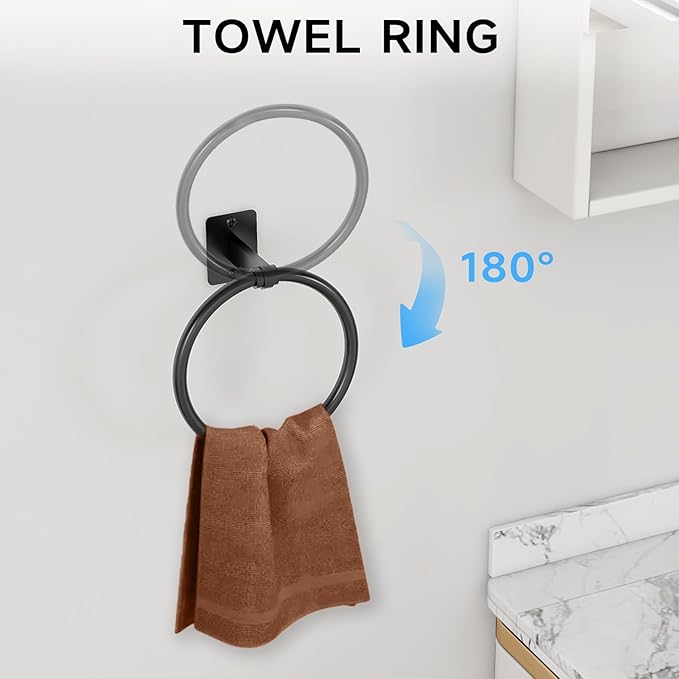 10 Pieces Bathroom Accessories Set, Bathroom Hardware Set, 24 inch Towel Bar, Towel Racks for Bathroom, Robe Towel Hooks, Toilet Paper Holder Wall Mounted, Matte Black