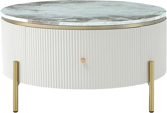 31.5'' Modern Round Coffee Table with 2 Large Drawers Storage Accent Table for Living Room(31.5'')