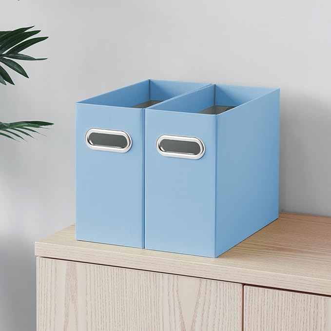 Oterri File Organizer, 6 Packs Small Storage Box, Cardboard File Folder Organizer, Collapsible File Box for Hanging File Folders Letter Size, Portable Filing Organizer with Handle (Blue)