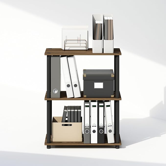 Furinno Turn-N-Tube 3-Tier Multipurpose Compact Display Bookcase, Columbia Walnut/Black-NeatNest