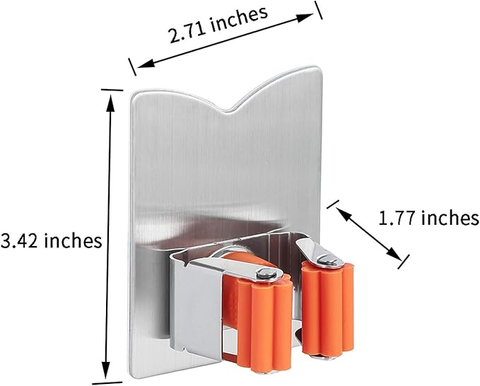 Broom and Mop Holder Wall Mounted, Stainless Steel Self Adhesive Single Broom Hanger Hook, Heavy Duty Organizer Rack, V-Shape Orange, 4 Pack