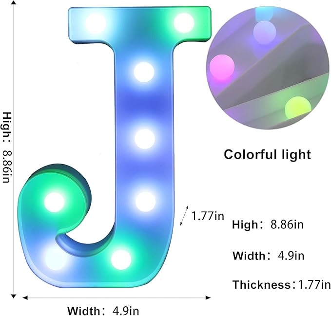 Foaky Colorful LED Letter Lights with Remote,Marquee Light Up Letters Sign for Night Light Wedding/Birthday Party Battery Powered Christmas Lamp Home Bar Decoration(J)-NeatNest