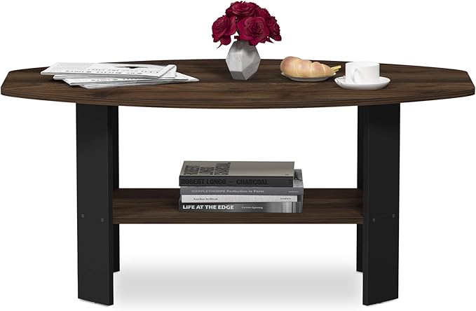 Furinno Simple Design Coffee Table, Columbia Walnut/Black-NeatNest