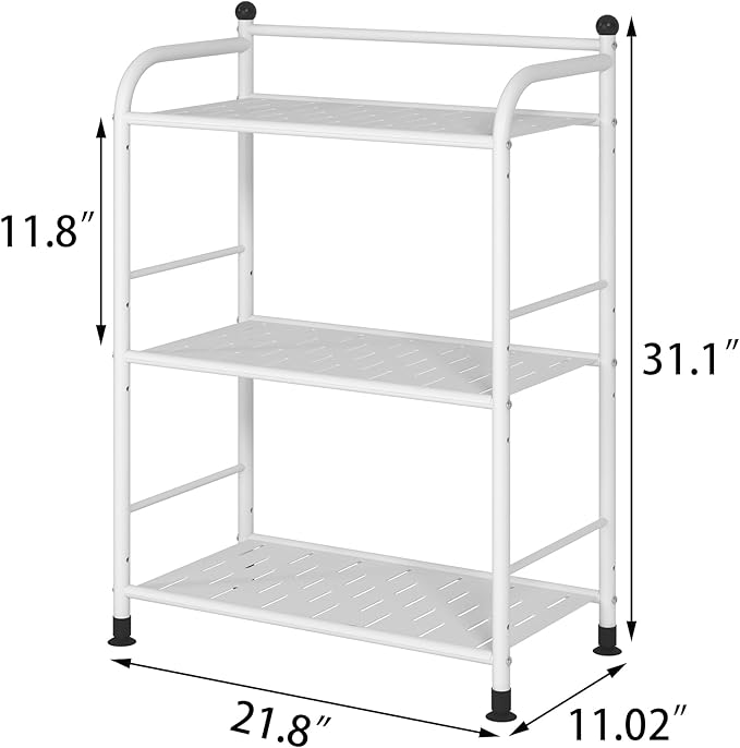 3 Tier Bathroom Storage Open Shelf Unit, Free-Standing Matte Metal Corner Rack Shelving for Kitchen, Living Room, Hallway (Matte White, 3 Tier)-NeatNest