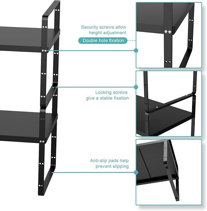 Cabinet Organizer Shelf Expandable,Pantry Organizer Stackable Shelves,Kitchen Counter Under Sink Storage Shelf for Kitchen,Countertop,Cupboard,Inside Cabinet,10.24" D,Black,2 Packs