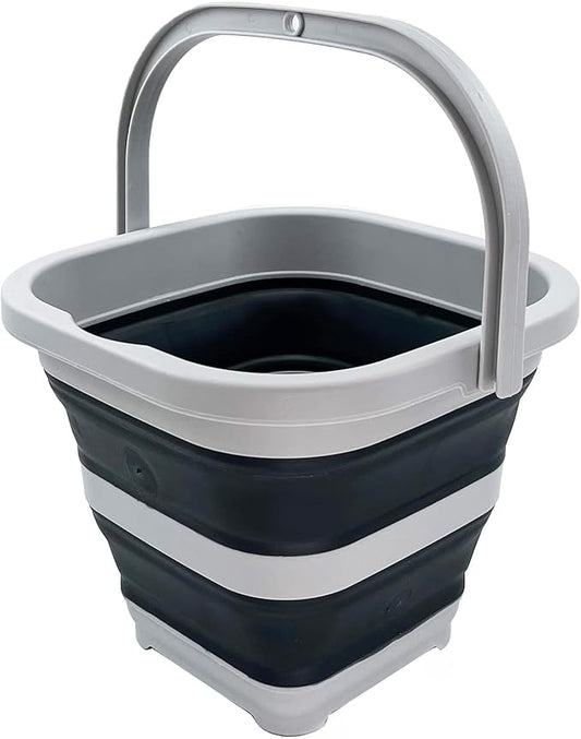 SAMMART Collapsible Rectangular Cleaning Bucket 5L (1.3 Gallon)- Foldable Camping Beach Sand Water Pot Pail- Portable Space Saving Tub for Household, Outdoor Car Washing(Grey/Charcoal Black)-NeatNest