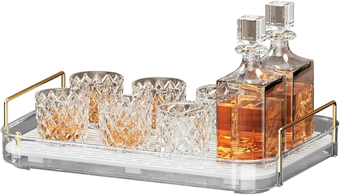 Seoneiro Whiskey Tray with Glass Cup Rack, Mug Holder, Coffee Cup Organizer, Drain Board, Wine Glass Decorative Organizer, Food Tray, Kitchen Spice Rack