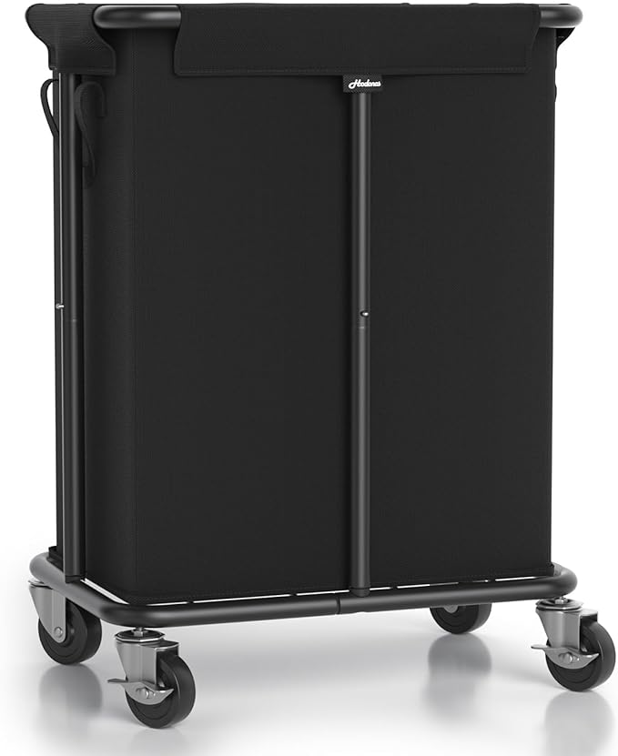 Laundry Basket with Wheels, Rolling Laundry Hamper, 46 Gallons (170L), Removable and Machine Washable Liner, Steel Frame, Large Laundry Cart for Laundry Room, Bedroom, Bathroom, Dorm - Black