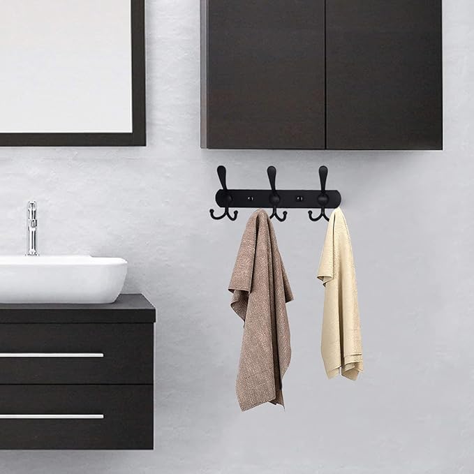Coat Rack Wall Mounted,3 Tri Stainless Steel Coat Hook for Coat Hat Robes Towel in Mudroom Entryway (Black, 2 Pack 3 Hook)-NeatNest
