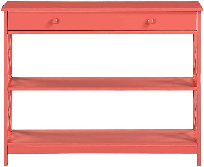 Convenience Concepts Oxford 1 Drawer Console Table with Shelves, Coral-NeatNest