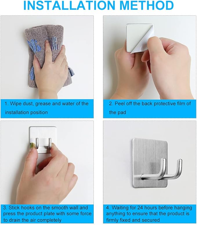 Adhesive Hooks, Razor Holder for Shower, Stick Bathroom Wall Towel Hooks, Stainless Steel Door Hangers for Coat Loofah Robes, Self Adhesive Room Organizer
