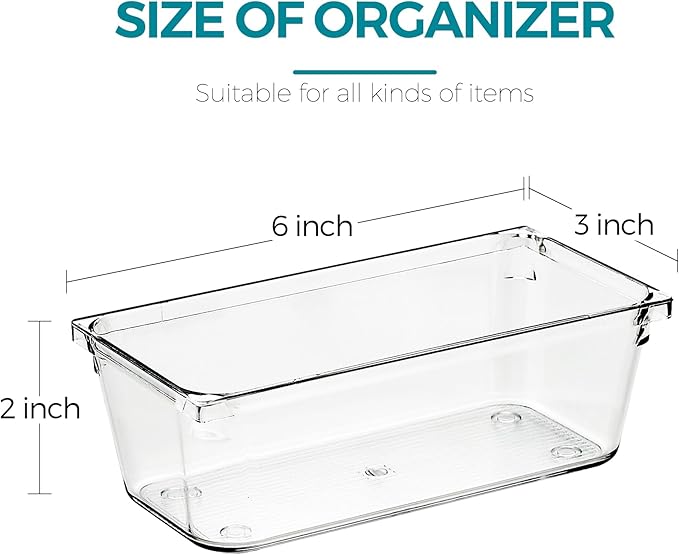 12 Pack Drawer Organizer - 3" X 6" Clear Acrylic Storage Bins with Non-Slip Pads, Versatile Desk Tray for Makeup, Jewelry, Kitchen, Bathroom, and Office Organization-NeatNest