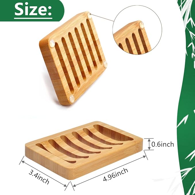 3 Pack Bamboo Wood Soap Dish Bar Soap Holder with Self Draining Tray Natural Waterfall Drain Soap Saver for Shower Bathroom Kitchen-NeatNest