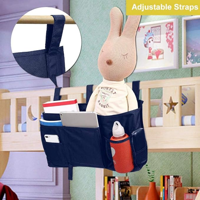 Bunk Bed Organizer, Bedside Storage Caddy, Hanging Pocket for Camp, Dorm Room, Hospital Bed Rail and More (Navy Blue)-NeatNest