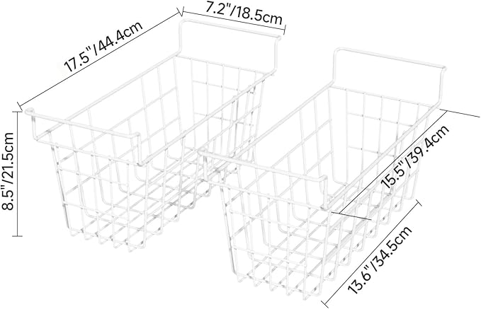 17.5 inch 2Packs Chest Freezer Organizer Bins, Deep Freezer Basket with Hanging Handles, Freezer Baskets, Fridge Organizer bins, Metal Wire Storage Baskets