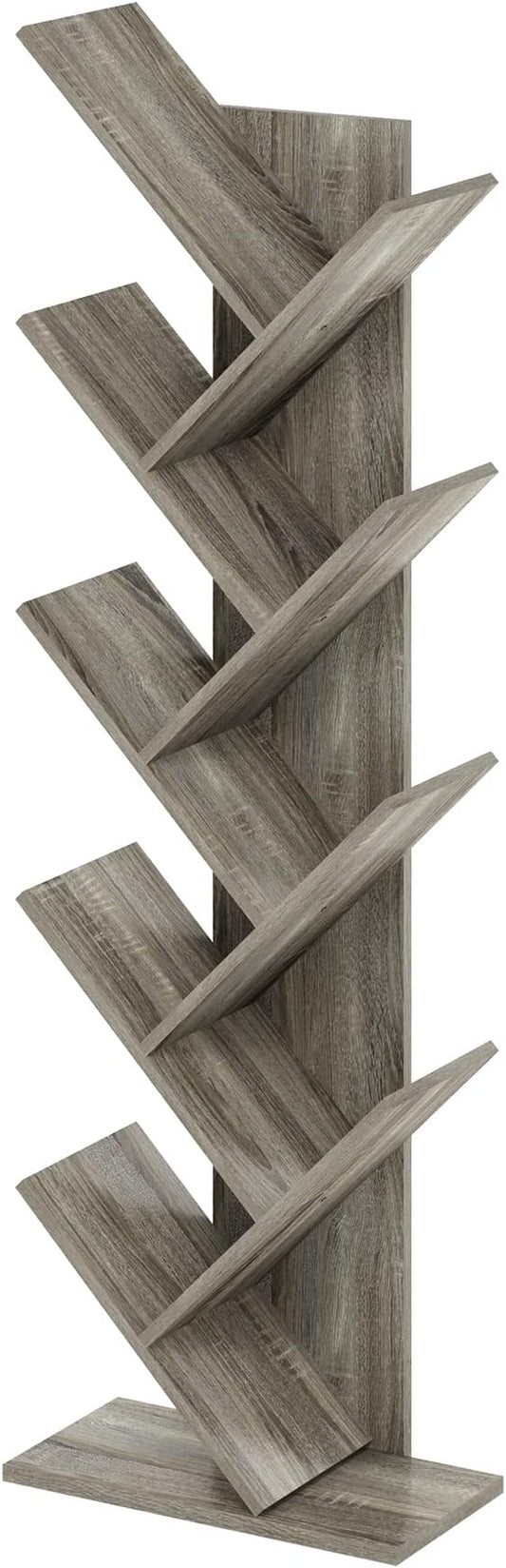Furinno Tree Bookshelf 9-Tier Floor Standing Tree Bookcase, French Oak-NeatNest