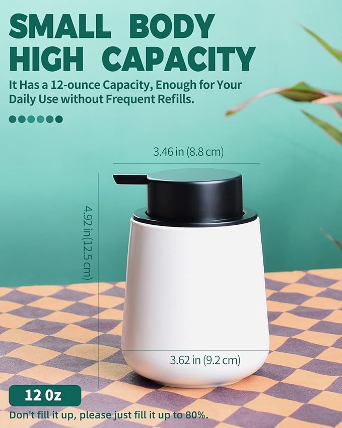 Bosilunlife Foam Soap Dispenser - 12Oz Matte White Ceramic Foaming Hand Soap Dispenser for Bathroom Refillable Liquid Kitchen Dish Hand Wash Dispenser Modern-NeatNest