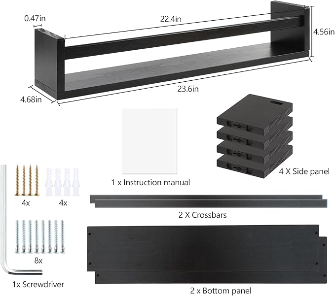 Gneric Floating Shelves for Wall, Black Nursery Book Shelves, 23.6 inch Kids Bookshelf, Wall Shelves for Living Room Bedroom Decor,Kitchen Spice Rack,Bathroom Storage Rack-NeatNest
