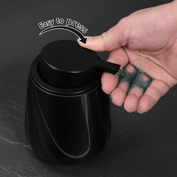 12Oz Ceramic Liquid Soap Dispenser - Modern Lotion Hand Soap Dispenser with Easy-to-Press Black Pump, Reusable and Refillable Dish Soap Dispensers for Bathroom & Kitchen, Marble Black-NeatNest