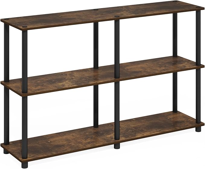 Furinno Turn-N-Tube 3-Tier Double Size Storage Display Rack, Amber Pine/Black