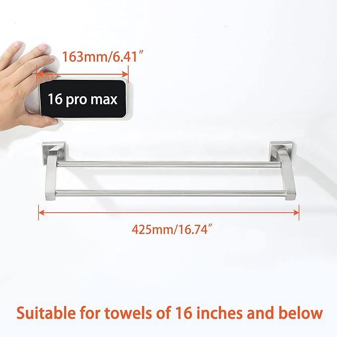 Alise Bath Double Towel Bars Towel Racks for Bathroom,Wall Mount Towel Holder Heavy Duty SUS304 Stainless Steel Towel Hanger Towel Rail,Brushed Nickel,16 Inch