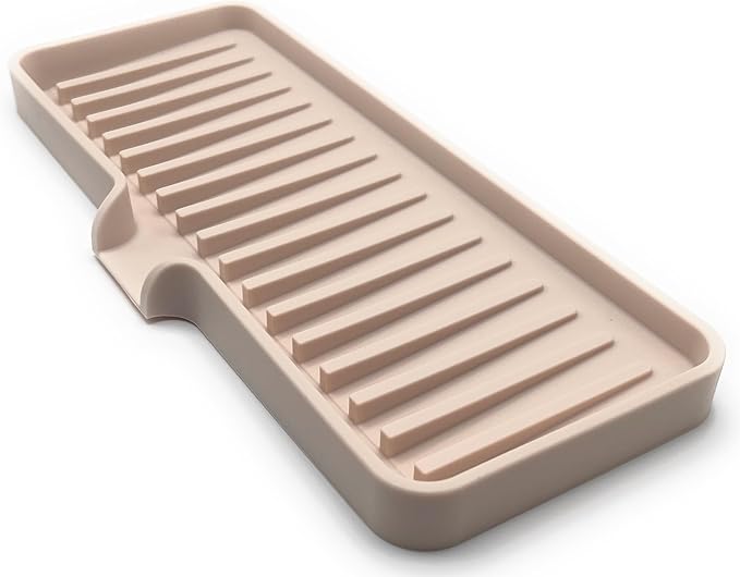 Happitasa Silicone Soap Dish Tray and Sponge Holder with Drain Chute | Bathroom and Kitchen Sink Organizer Caddy (Sand Dollar, 9"x3.5", 5.6 Ounces)-NeatNest