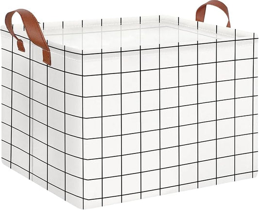 CLOCOR Rectangular Storage Basket,Collapsible Cute Pattern Storage Bin,Waterproof Coating Storage Box with Handles,Gift Baskets,Shelf Basket (white checks)-NeatNest